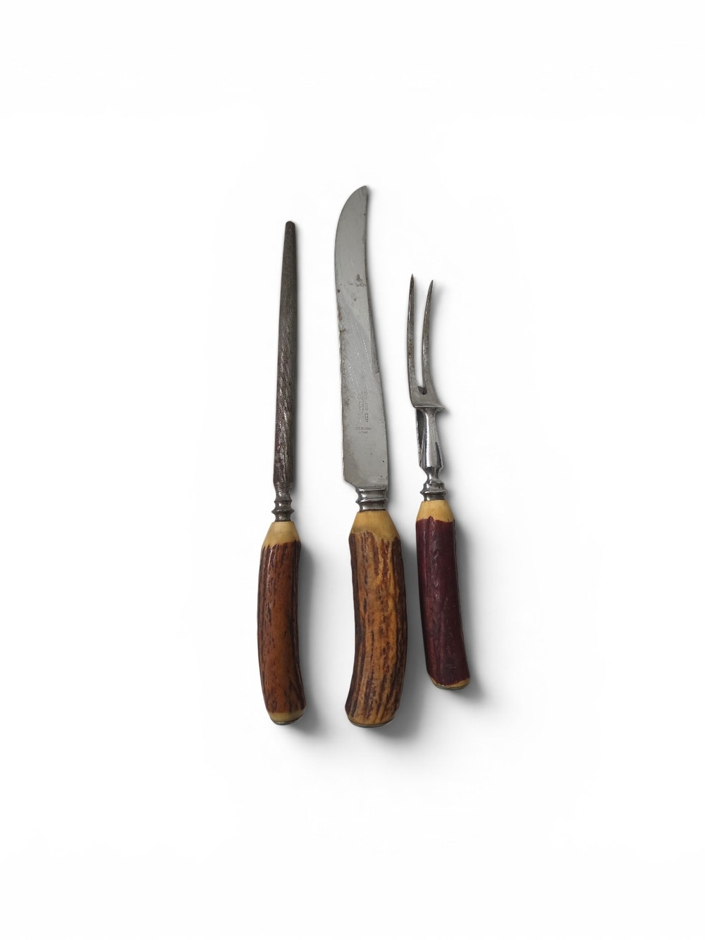 Vintage Cox Co England Brown Cream Antler Handles Carving Set
